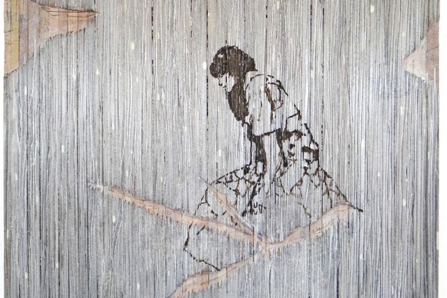 Christofer Kochs Die Stille ist auch nur ein Geraeusch 2019 Oel und Lack auf Holz 100 x 120 cm