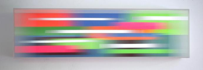 Christiane Grimm, Little Fusion III, 2024, Mischtechnik und Acrylglas, 17 x 60 x 10 cm