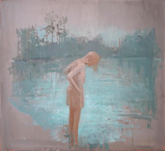Fernando X. González, Eau, 2022, Öl auf Holz, 65 x 705 cm