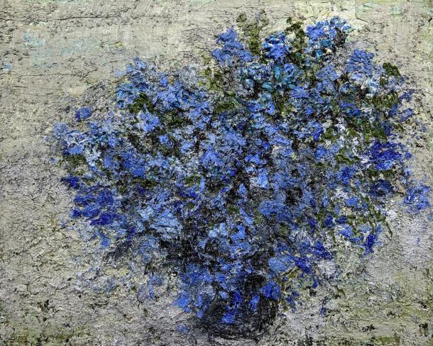 Helmut Helmes, Bouquet blau, 2024, Öl auf Leinwand, 80 x 100 cm