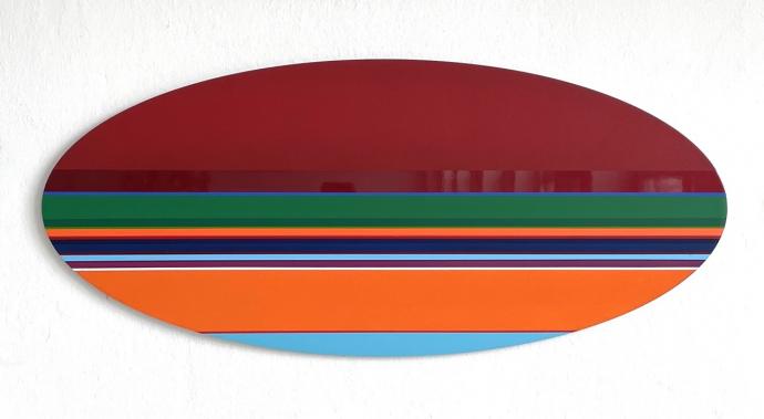 Nicholas Bodde, Oval, 2023, Öl und Acryl auf Aluminium, 40 x 80 cm